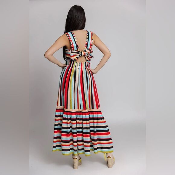 Farm Rio Striped Midi Dress with Tie Back - Size Medium - EUC - Picture 5 of 8